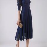 Clara – Rochie de Seară Bleumarin cu Dantelă