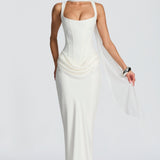 Corina – Rochie Maxi cu Decolteu Pătrat