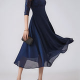 Clara – Rochie de Seară Bleumarin cu Dantelă