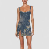 Adina – Rochie Mini Albastră cu Imprimeu Cosmic