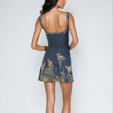 Adina – Rochie Mini Albastră cu Imprimeu Cosmic