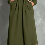 Eliana – Rochie Evazată Verde Măsliniu cu Curea