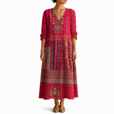 Ilinca – Rochie Artistică cu Model Patchwork Roșu
