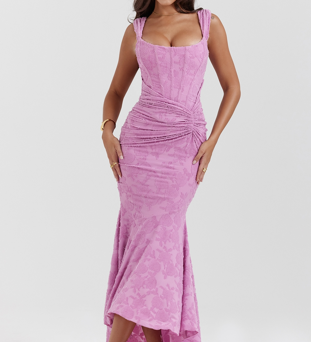 Emilia – Rochie Maxi cu Dantelă Aplicată cu Finețe