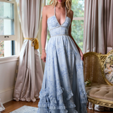 Cosmina – Rochie Maxi cu Top Halter și Fustă Stratificată